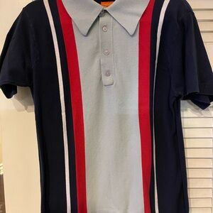 Vintage Ben Sherman Navy Polo with Light Blue and Red Stripe Panels
